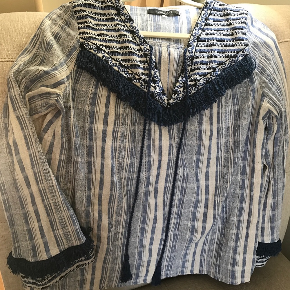 Sugarlips Embroidered Fringe Top